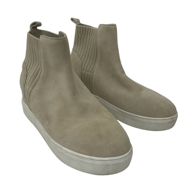 Steve Madden Cosma Suede Hidden Wedge Beige Leather Booties Size 7.5 Women's - Picture 1 of 6